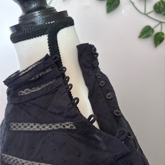 Women's Black Lace-Trim High-Neck Long Sleeve Blouse - Picture 14 of 14